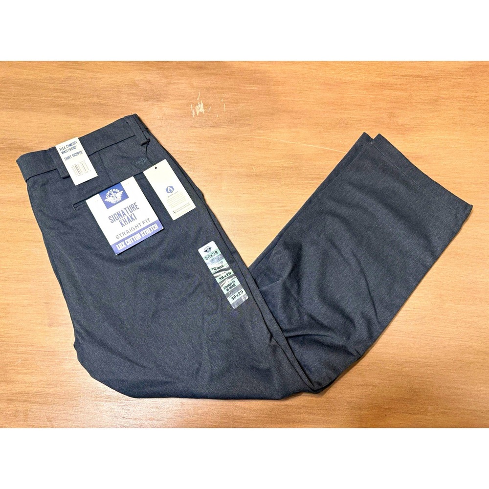 Dockers Signature Khaki Mens 36x29 Straight Fit Lux Cotton Stretch Charcoal NWT